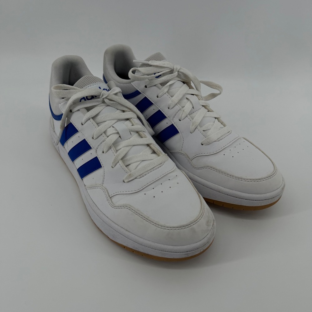 Adidas Sneakers Men's 10.5 White Hoops 3.0‎ Low Blue Stripes Gum Sole Basketball